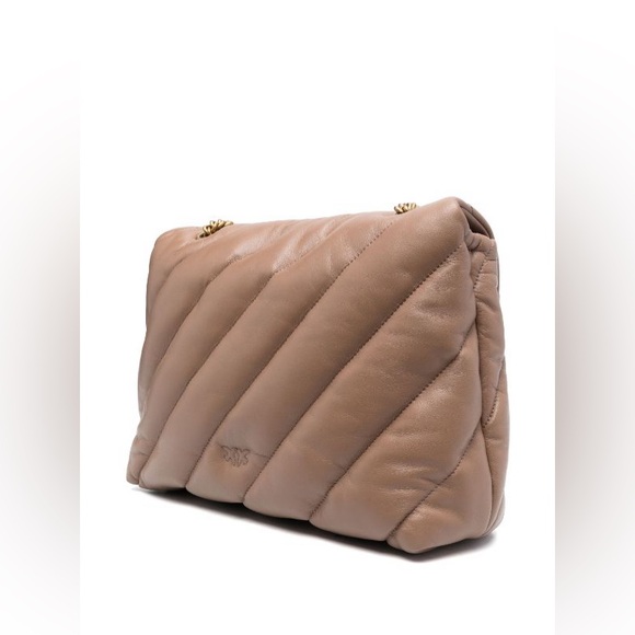 New Pinko Large Puff Leather Shoulder Bag In Taupe - Picture 5 of 14